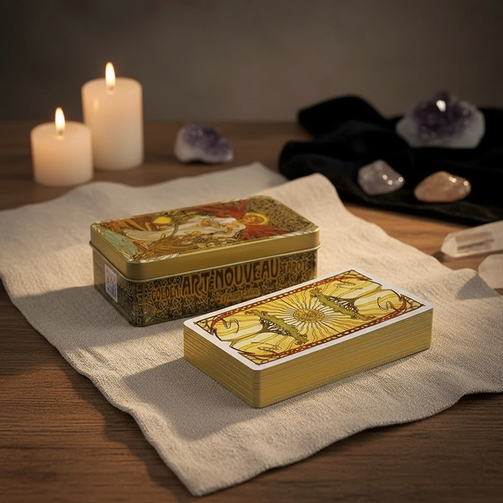 Golden Art Nouveau Tarot Deck - Elegant Mucha-Inspired Divination