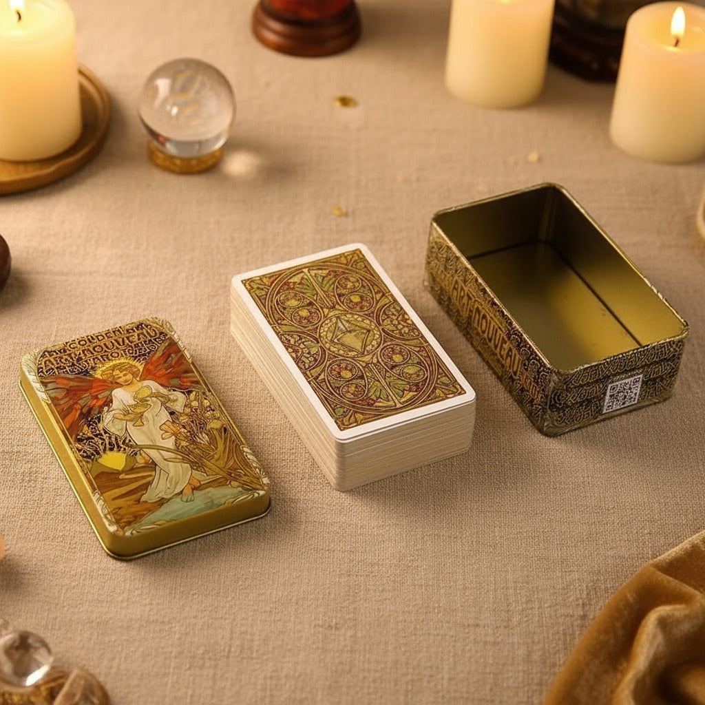 Golden Art Nouveau Tarot Deck - Elegant Mucha-Inspired Divination