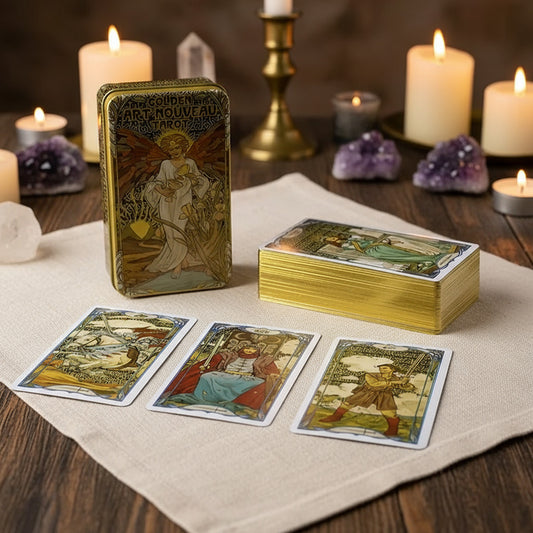 Golden Art Nouveau Tarot Deck - Elegant Mucha-Inspired Divination