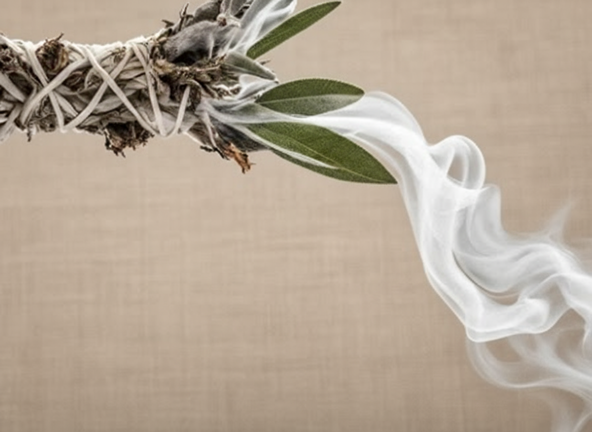 Smudge stick with linen background